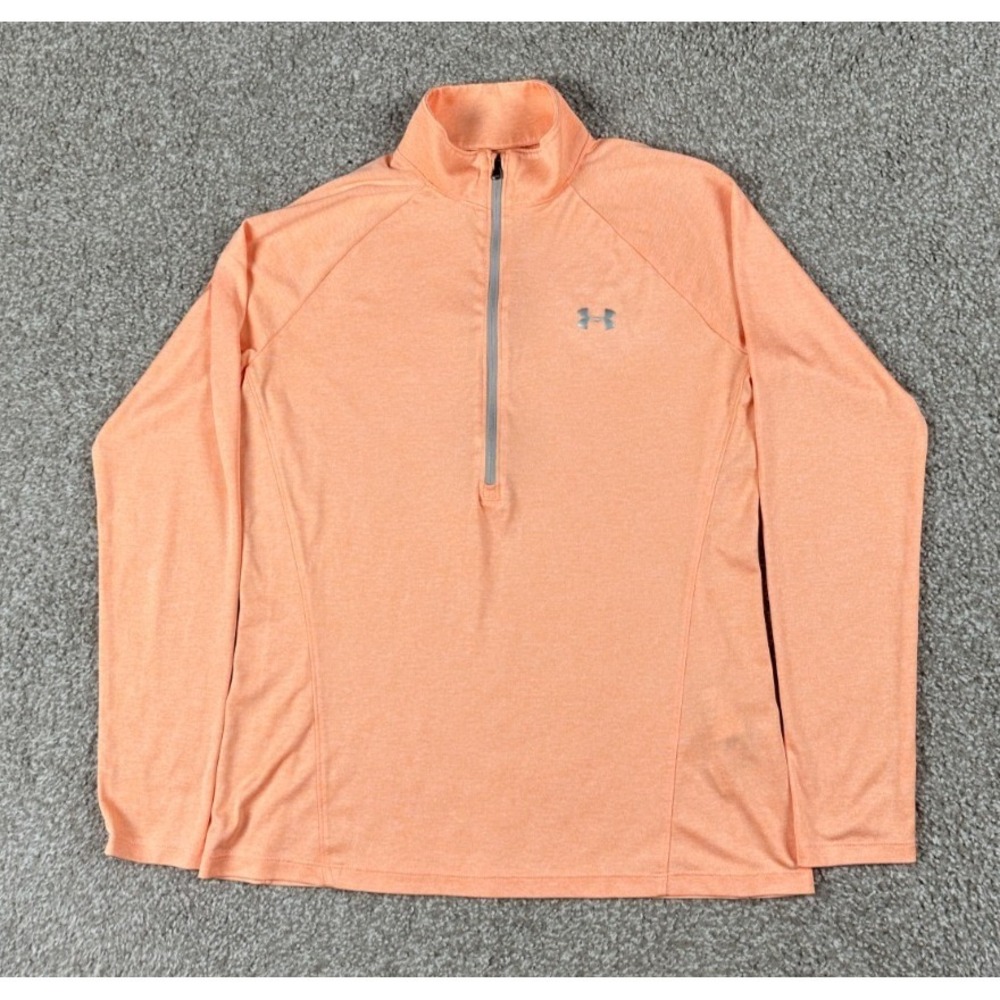 Under Armour Shirt Womens Large Orange 1/4 Zip Pullover Performance HeatGear